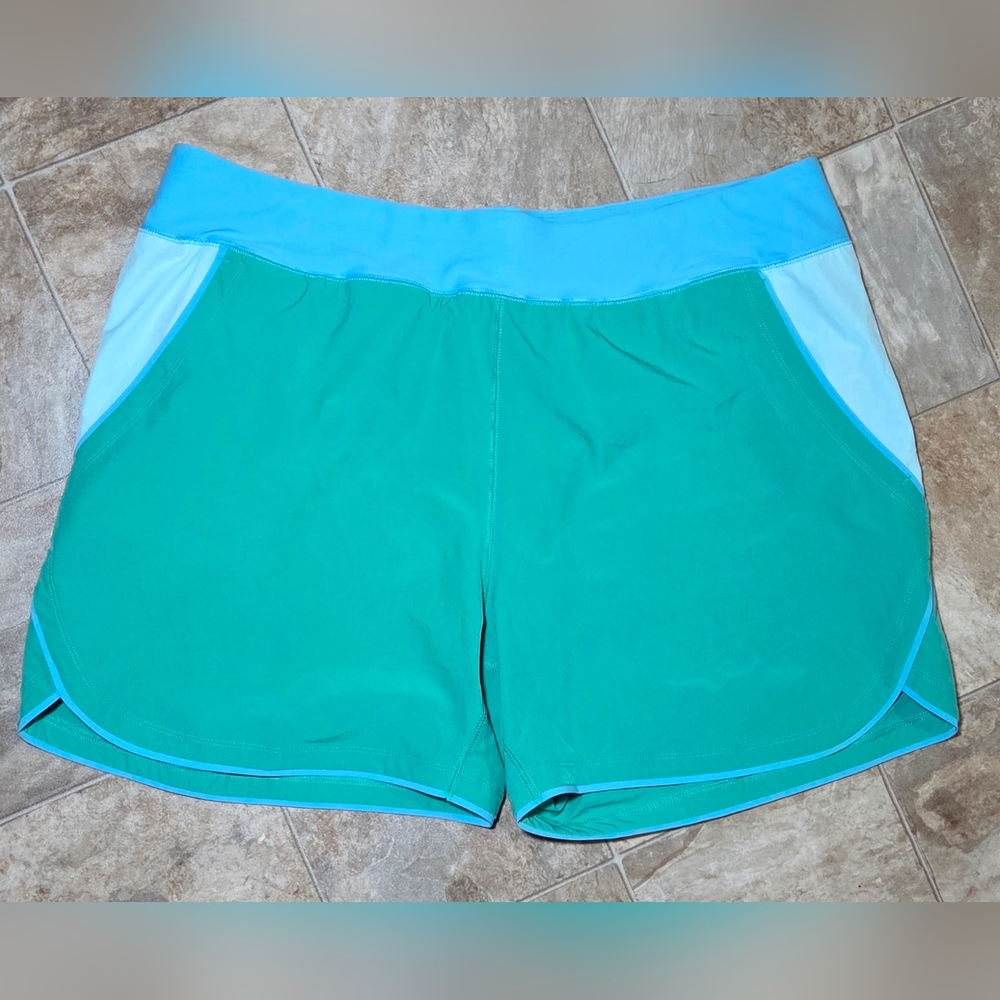 Lands' End Teal and Light Blue Women's Swim Shorts Sz 18